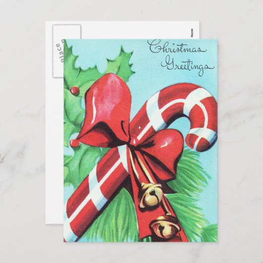 ヴィンテージのレトロなクリスマスキャンディの杖はがき シーズンポストカード (正面/裏面)