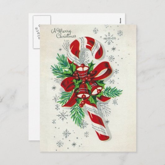 ヴィンテージのレトロなクリスマスキャンディの杖はがき シーズンポストカード (正面/裏面)