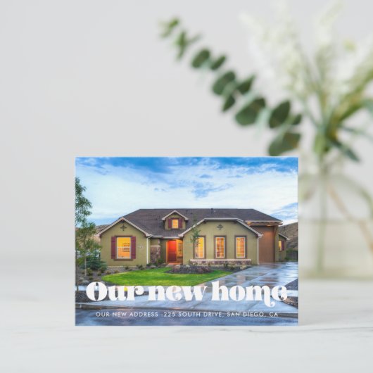 ヴィンテージのレトロなスクリプト写真の移動のお知らせ ポストカード (スタンド正面)