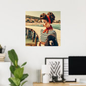 ヴィンテージのレトロな美少女プードル ポスター (ホームオフィス)