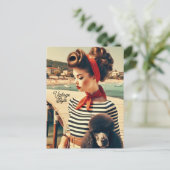 ヴィンテージのレトロな美少女プードル ポストカード (スタンド正面)