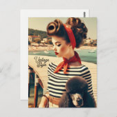 ヴィンテージのレトロな美少女プードル ポストカード (正面/裏面)