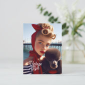 ヴィンテージのレトロな美少女プードル ポストカード (スタンド正面)