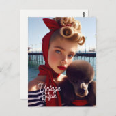 ヴィンテージのレトロな美少女プードル ポストカード (正面/裏面)