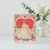 ヴィンテージのレトロのかわいい女の子のハートのバレンタインカード シーズンポストカード (スタンド正面)