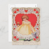 ヴィンテージのレトロのかわいい女の子のハートのバレンタインカード シーズンポストカード (正面/裏面)