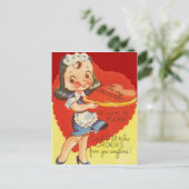 ヴィンテージのレトロのウェートレスのバレンタインカード シーズンポストカード (スタンド正面)