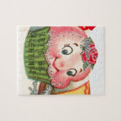 ヴィンテージのレトロのカップケーキおよびティーカップのバレンタインデー ジグソーパズル (横)