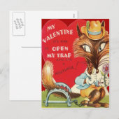 ヴィンテージのレトロのキツネのバレンタインカード シーズンポストカード (正面/裏面)