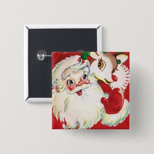 ヴィンテージのレトロのクリスマスのサンタのトナカイボタン 缶バッジ (正面&裏面)