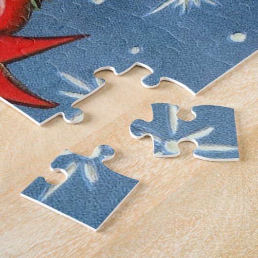 ヴィンテージのレトロのクリスマスのトナカイの休日のパズル ジグソーパズル (側面)