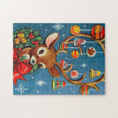 ヴィンテージのレトロのクリスマスのトナカイの休日のパズル ジグソーパズル (横)