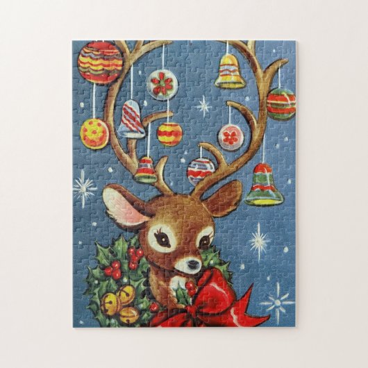 ヴィンテージのレトロのクリスマスのトナカイの休日のパズル ジグソーパズル (縦)