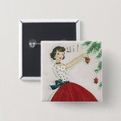 ヴィンテージのレトロのクリスマスの女性おもしろいボタン 缶バッジ (正面&裏面)