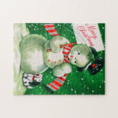 ヴィンテージのレトロのクリスマスの雪だるまカードパズル ジグソーパズル (横)