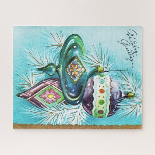 ヴィンテージのレトロのクリスマスカードのお祝いのパズル ジグソーパズル (横)