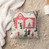 ヴィンテージのレトロのクリスマス場面少し赤い家 クッション (ブランケット)