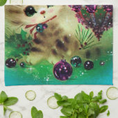 ヴィンテージのレトロのクリスマス猫の台所タオル キッチンタオル (折り畳み)