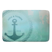 ヴィンテージのレトロのティール（緑がかった色）のいかりの航海のな結婚式のカスタム バスマット (正面)