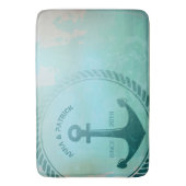 ヴィンテージのレトロのティール(緑がかった色)のいかりの航海のな結婚式のカスタム バスマット (正面縦)