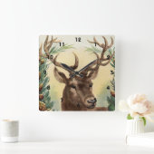 ヴィンテージのレトロのトナカイのシカのクリスマス スクエア壁時計 (ホーム)