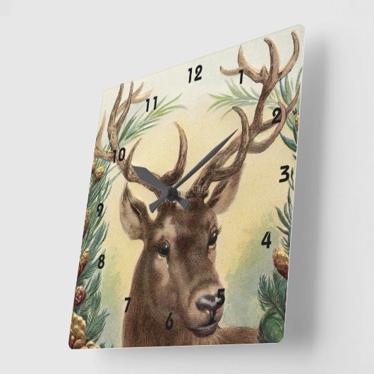 ヴィンテージのレトロのトナカイのシカのクリスマス スクエア壁時計 (傾斜)