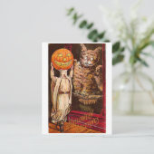 ヴィンテージのレトロのハロウィンの挨拶の不気味なフクロウ ポストカード (スタンド正面)