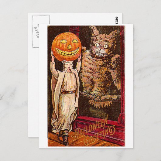 ヴィンテージのレトロのハロウィンの挨拶の不気味なフクロウ ポストカード (正面/裏面)