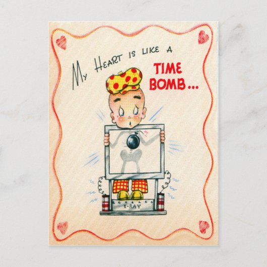 ヴィンテージのレトロのハートのX線のバレンタインカード シーズンポストカード (正面)
