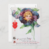ヴィンテージのレトロのパンジーのバレンタインカード シーズンポストカード (正面/裏面)