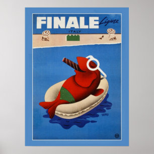 ヴィンテージのレトロのフィナーレのかわいい魚イタリアンな旅行広告 ポスター