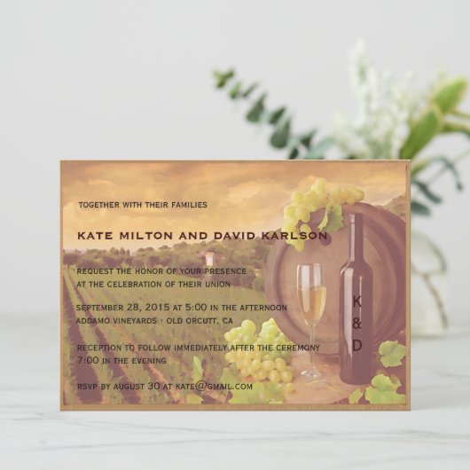 ヴィンテージのレトロのブドウ園の日没の結婚式の招待 招待状 (スタンド正面)