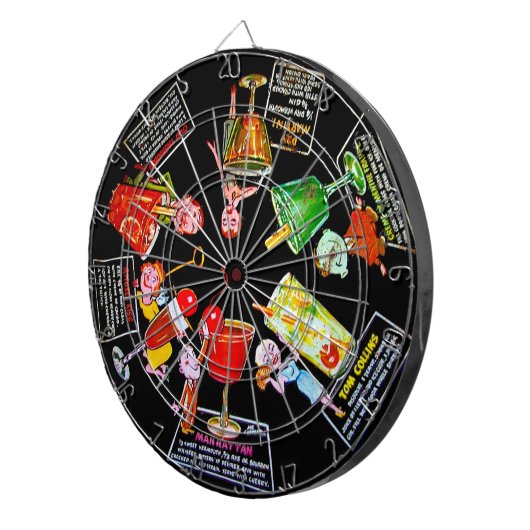 ヴィンテージのレトロのマルティーニのバーのカクテルの気違いの人の飲み物 ダーツボード (正面右)