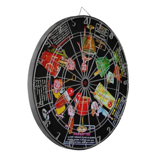 ヴィンテージのレトロのマルティーニのバーのカクテルの気違いの人の飲み物 ダーツボード (正面左)