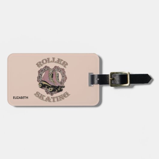 ヴィンテージのレトロのローラースケートで滑る愛スケート選手のギフト ラゲッジタグ (正面横)