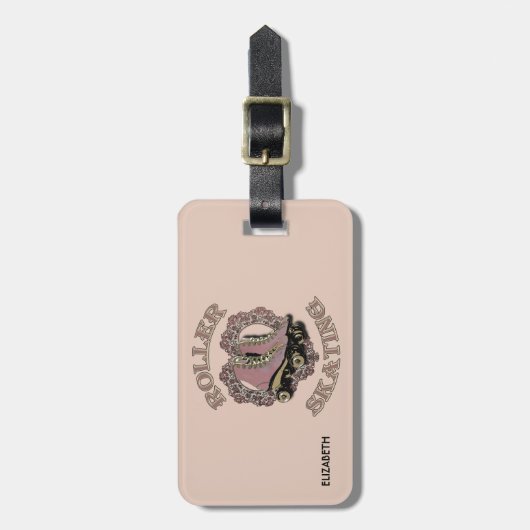 ヴィンテージのレトロのローラースケートで滑る愛スケート選手のギフト ラゲッジタグ (正面縦)