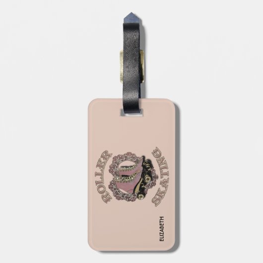 ヴィンテージのレトロのローラースケートで滑る愛スケート選手のギフト ラゲッジタグ (裏面縦)