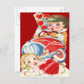 ヴィンテージのレトロの交通事故のバレンタインカード シーズンポストカード (正面/裏面)