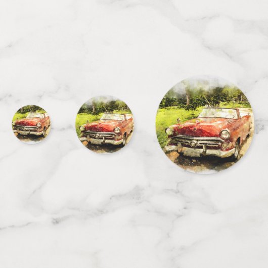 ヴィンテージのレトロの古くクラシックな車の自動水彩画の芸術 コンフェッティ (正面)