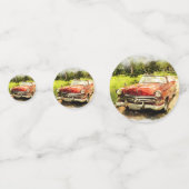 ヴィンテージのレトロの古くクラシックな車の自動水彩画の芸術 コンフェッティ (裏面)