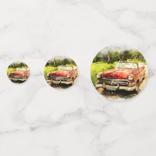 ヴィンテージのレトロの古くクラシックな車の自動水彩画の芸術 コンフェッティ (裏面)