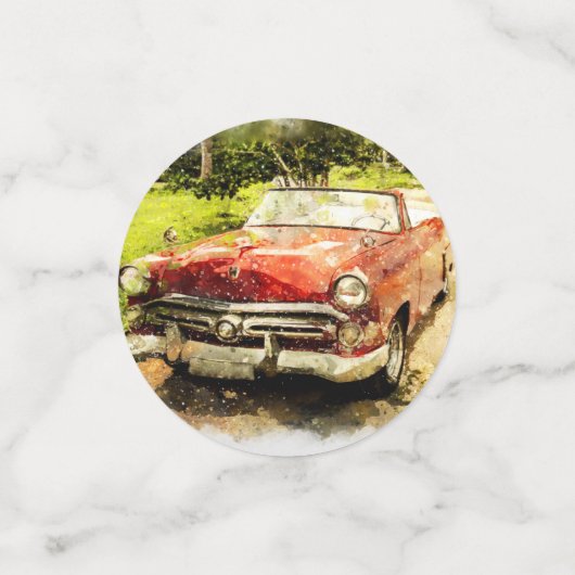 ヴィンテージのレトロの古くクラシックな車の自動水彩画の芸術 コンフェッティ (スモール正面)