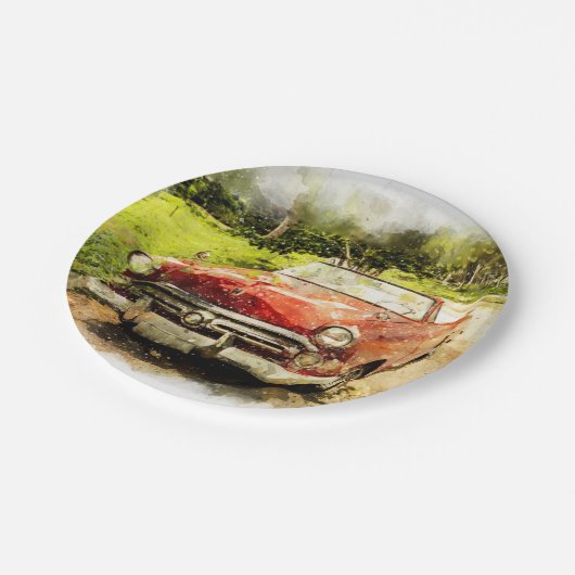 ヴィンテージのレトロの古くクラシックな車の自動水彩画の芸術 ペーパープレート (アングル)