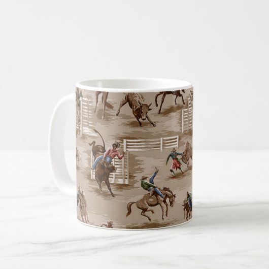 ヴィンテージのレトロの壁紙のロデオのカウボーイのコーヒー・マグ コーヒーマグカップ (正面左)