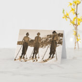 ヴィンテージのレトロの女性のスキーの「スキーは1942年せびります' カード (黄色い花)