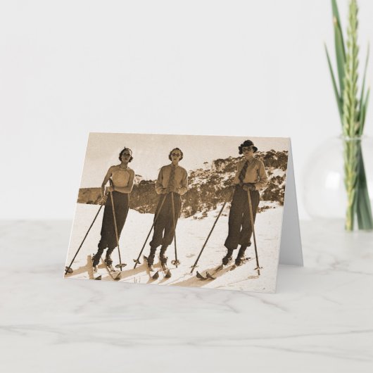 ヴィンテージのレトロの女性のスキーの「スキーは1942年せびります' カード (正面)