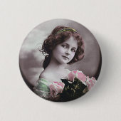 ヴィンテージのレトロの女性のフランスのでビクトリアンな女性 缶バッジ (正面)