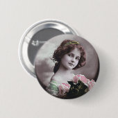 ヴィンテージのレトロの女性のフランスのでビクトリアンな女性 缶バッジ (正面&裏面)