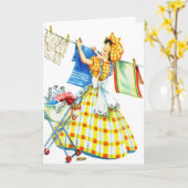 ヴィンテージのレトロの女性の低俗な洗濯日 カード (黄色い花)