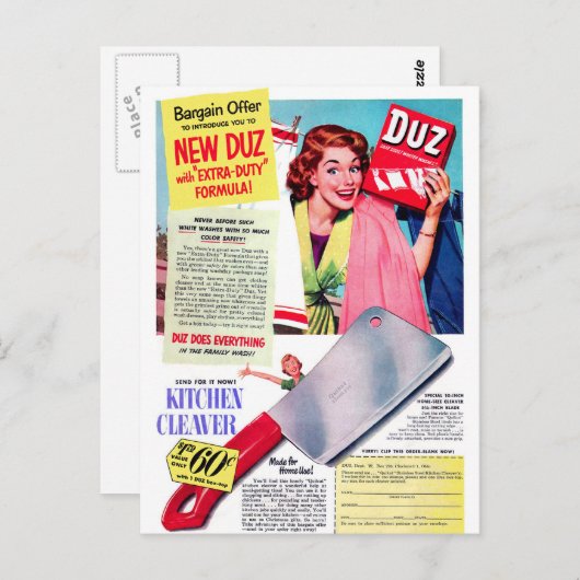 ヴィンテージのレトロの女性の低俗なDuzの広告、自由な包丁! ポストカード (正面/裏面)